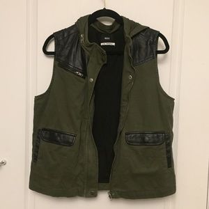 Army Green and Faux Leather Vest